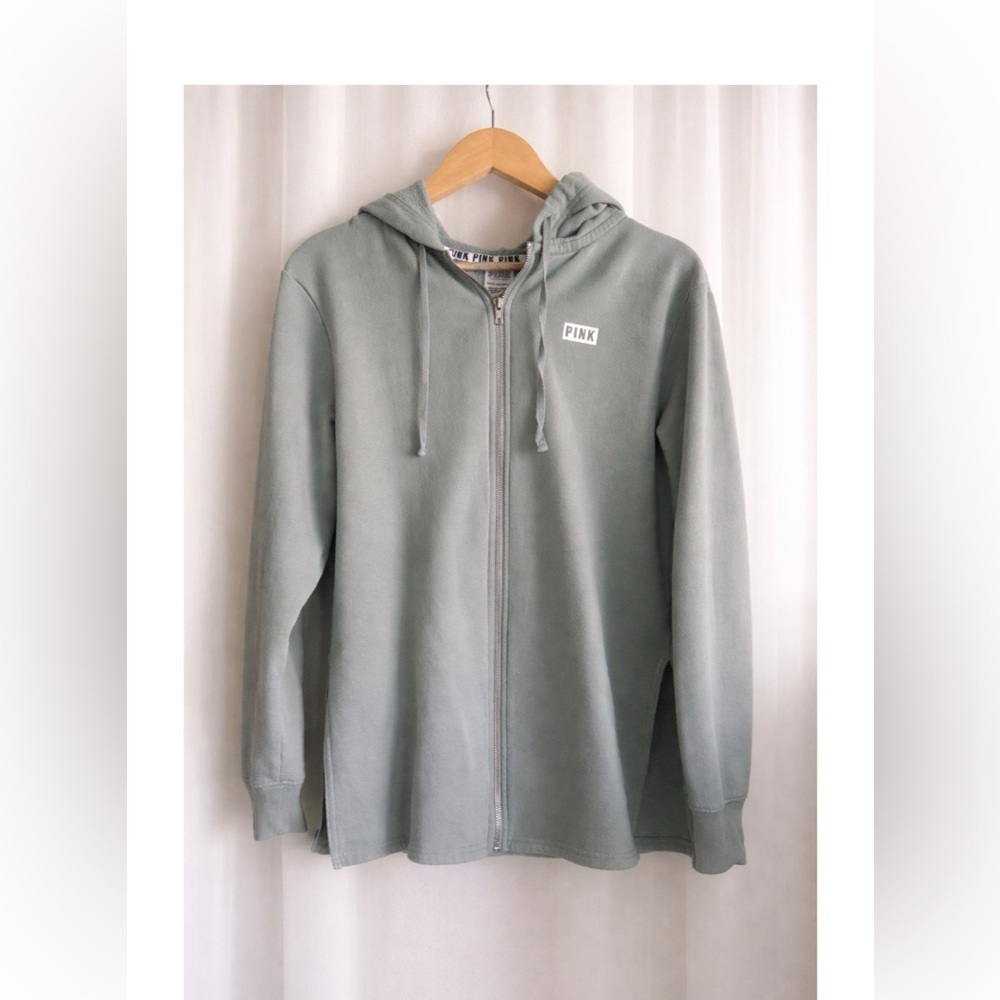 PINK Victoria's Secret Sage Green Zip Up Hoodie -